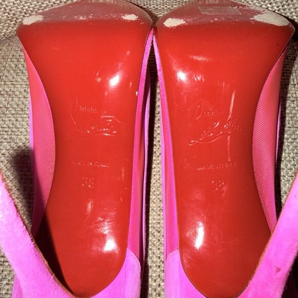 Christian Louboutin Galativi Pointed Toe Pumps Hot Pink Suede & Mesh - Picture 14 of 15